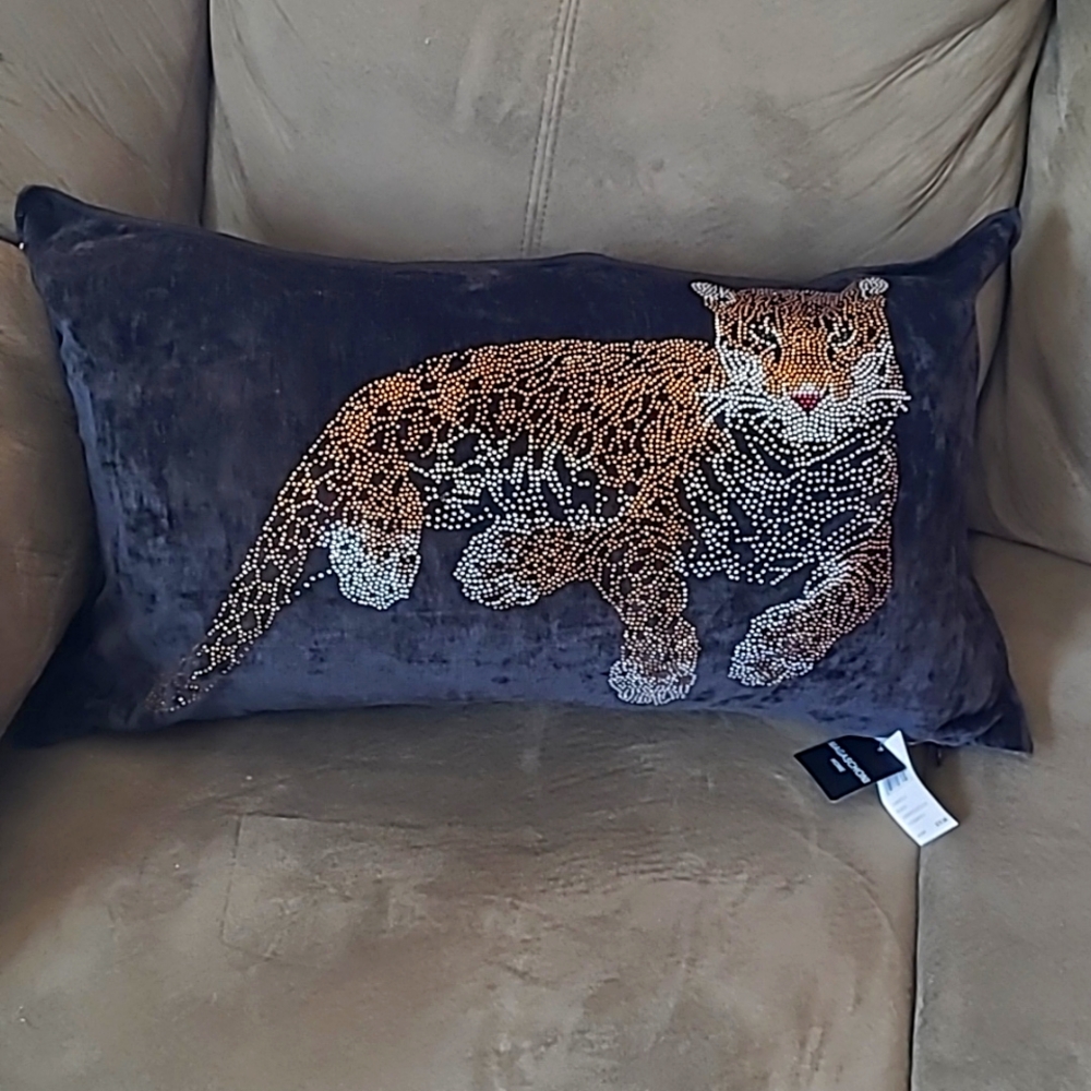 Elegant Black Velvet Pillow with Gold Leopard Design